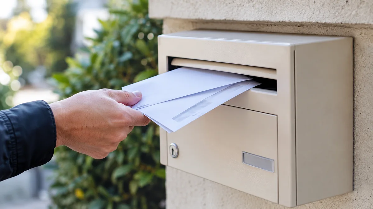 Courrier adressé sous enveloppe déposé dans une boîte aux lettres individuelle