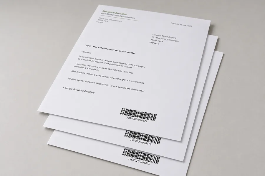 Lettres de prospection personnalisées avec l'identité de l'expéditeur en en-tête et un code unique par destinataire