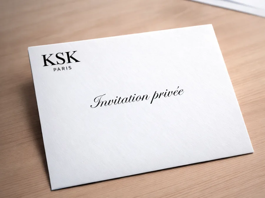 Enveloppe blanche portant un logo en haut à gauche et l'accroche Invitation privée au centre