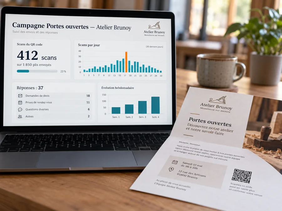 Tableau de suivi d'une campagne de mailing : scans par jour et réponses
