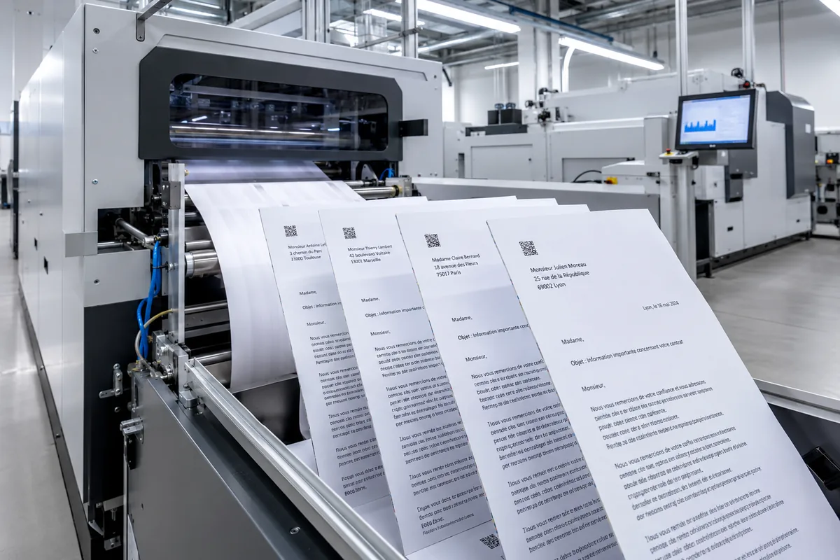Lettres personnalisées en sortie de machine, prêtes pour la mise sous pli